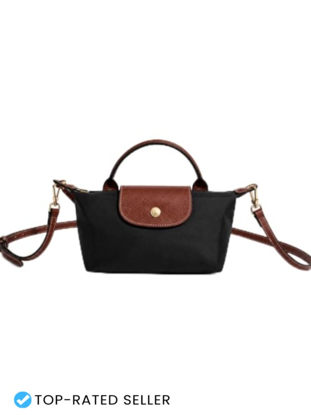 Mini Crossbody Bag Nylon Leather Trim Adjustable Strap Top Handle